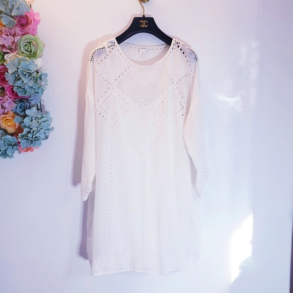 NWT CLUB MONACO Cream 100% Silk Eyelet Dress 6 S - Picture 3 of 11